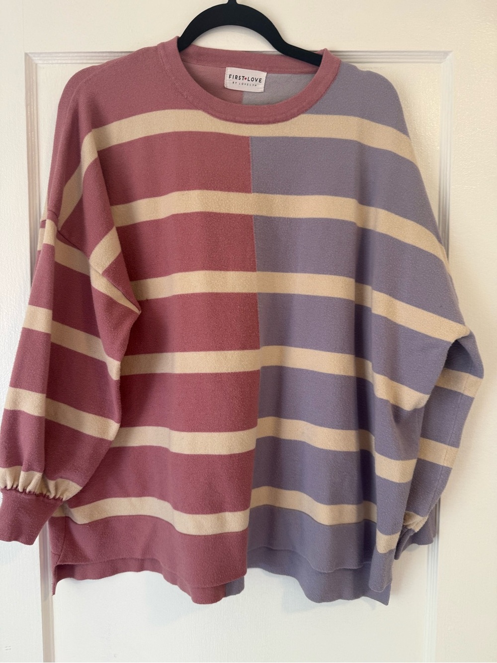 First Love Mauve and Lavender Striped Crewneck Sweater